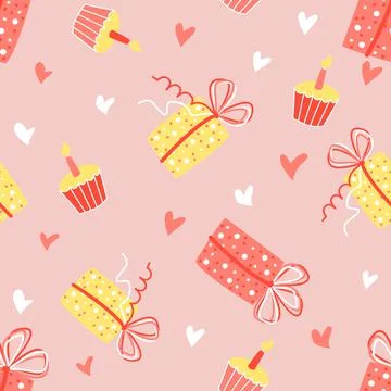 Valentine's day pattern seamless vector. Gift boxes and cupcakes pattern for Stock Illustration