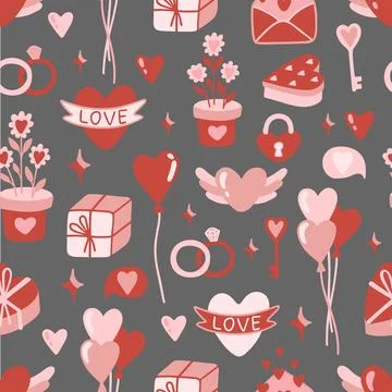 Valentines day pink seamless pattern. Love, hearts, valentine card. Stock Illustration