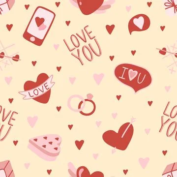 Valentines day pink seamless pattern. Love, hearts, valentine card. Stock Illustration