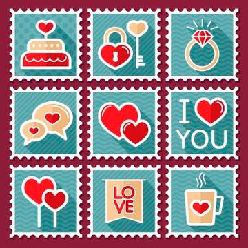 Valentines day postage stamps Illustrazione stock