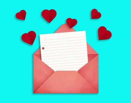 Valentine's Day. Postal red envelope with a piece of paper sticking out of it Stock Illustration