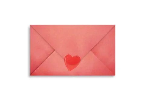 Valentine's Day. Postal red envelope with a heart on a white background. Stock Illustration
