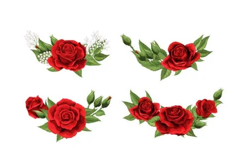 Valentines day postcard set half wreath with red rose flowers bouquet Stockillustratie