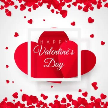 Valentines day postcard. Two big hearts in white frame with text - Happy Vale Stock Illustration