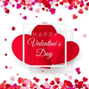 Valentines day postcard. Two big hearts in white frame with text - Happy Vale Stock Illustration