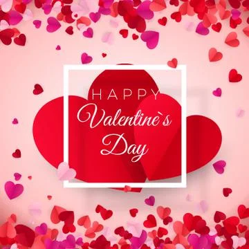 Valentines day postcard. Two big hearts in white frame with text. Happy Valen Stock Illustration