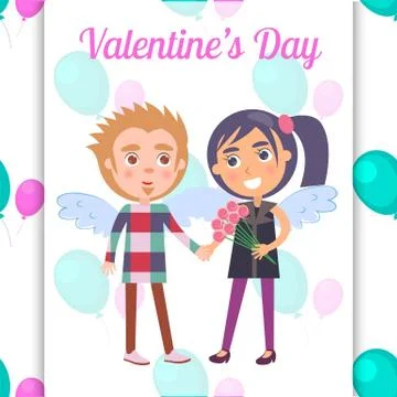 Valentines Day Poster First Date Teenage Couple Ilustração Stock