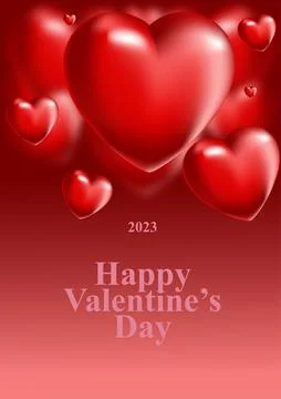 Valentine's day poster. Vector illustration. 3d red hearts with place for text Stock Illustration