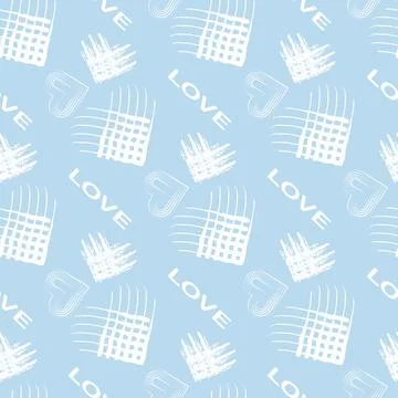 Valentines day print. Seamless pattern of different types of hearts and text  Stock Illustration