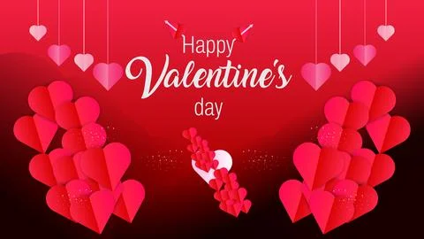 Valentines day rectangle background design with pink and red gradient heart.. Stock Illustration