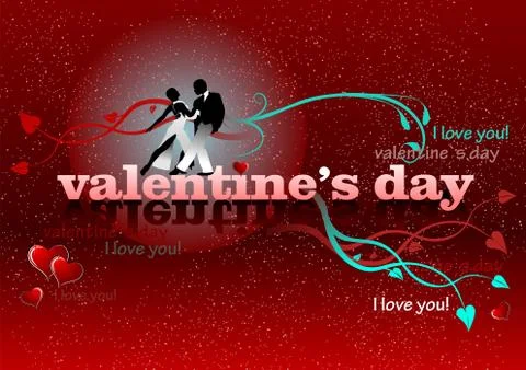 Valentine`s Day red background with tango pair. 14 February. vector illustrat Stock Illustration
