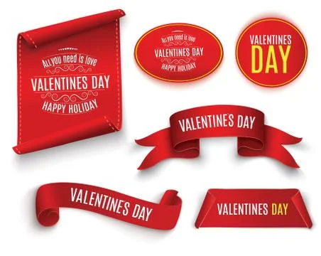 Valentine's Day. Red scroll. A set of banners. Against the background of snow Stock Illustration