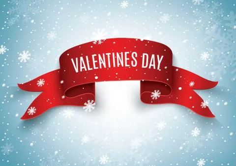 Valentine's Day. Red scroll. A set of banners. Against the background of snow Stock Illustration