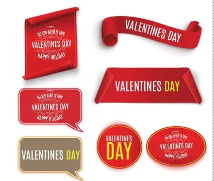 Valentine's Day. Red scroll. A set of banners. Against the background of snow Stock Illustration