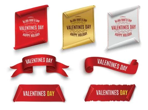 Valentine's Day. Red scroll. A set of banners. Against the background of snow Stock Illustration
