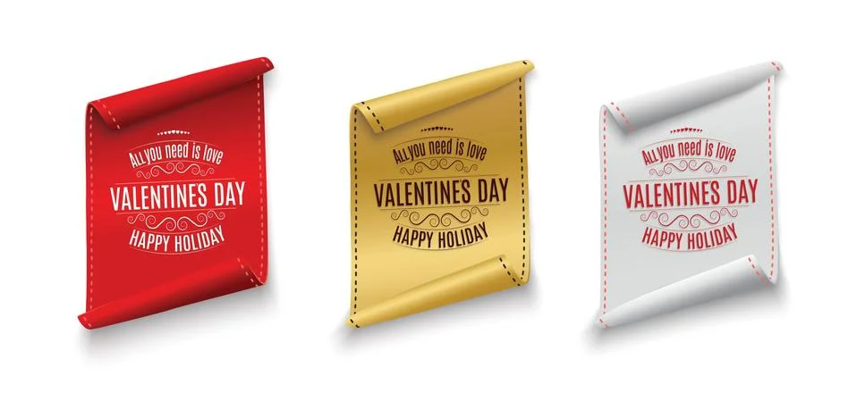 Valentine's Day. Red scroll. A set of banners. Against the background of snow Illustrazione stock
