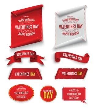 Valentine's Day. Red scroll. A set of banners. Against the background of snow Stock Illustration