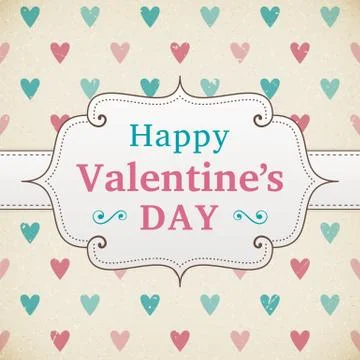 Valentine's Day retro poster vector card design width heart Stock-Illustration