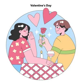 Valentine's Day Romance. Flat vector illustration Ilustração Stock