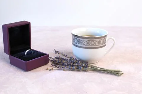 Valentines day romantic dinner table setting marry me wedding engagement ring in Stock Photos