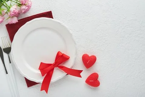Valentines day romantic table setting. Empty or closeup of a dinner black p.. Stock Photos