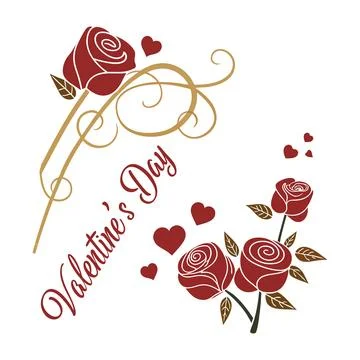 Valentine's Day roses with cursive text. Elegant Valentine's Day invitation card Stock Illustration