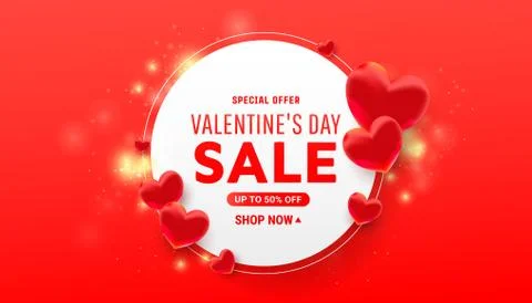 Valentines day round frame background with boules love hearts with confetti o Stockillustratie