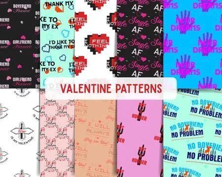 Valentine's day sarcastic patterns set with different fun quotes. Seamless Stockillustratie