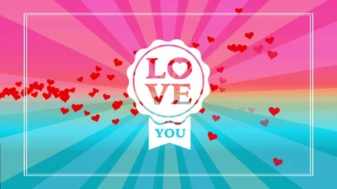 Valentines day script with love yourself written in a rounded champ ribbon label Stock Footage 129796584