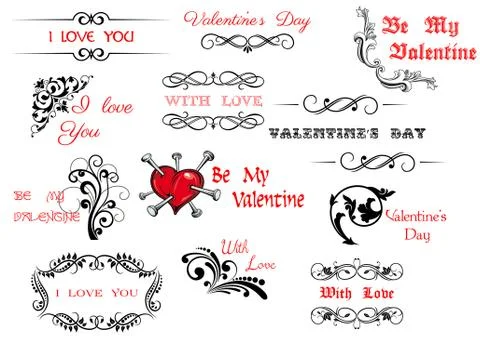 Valentine's day scripts and decorations Ilustración de archivo