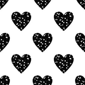 Valentine's Day seamless pattern with black glitter hearts Stock Illustration
