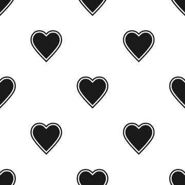 Valentine's Day seamless pattern with black hearts on white background Stock Illustration