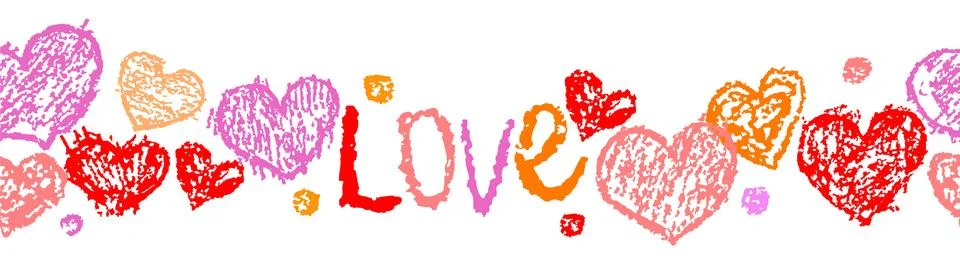 Valentine's day seamless pattern, border or background with red pink hearts. Stock Illustration