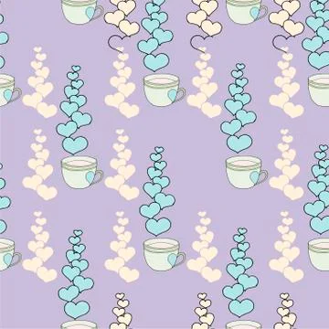 Valentine's day seamless pattern with coffee cup and hearts. Beautiful greeting Stock Illustration