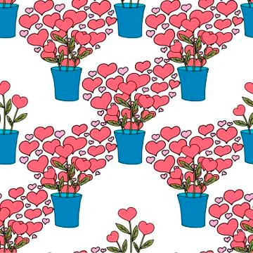 Valentine's day seamless pattern with coffee cup and hearts. Beautiful greeting Stock Illustration