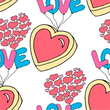 Valentine's day seamless pattern with coffee cup and hearts. Beautiful greeting Stock Illustration