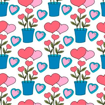 Valentine's day seamless pattern with coffee cup and hearts. Beautiful greeting Stock Illustration