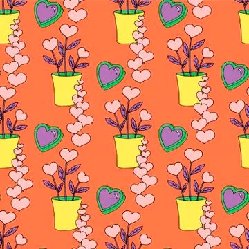 Valentine's day seamless pattern with coffee cup and hearts. Beautiful greeting Stock Illustration