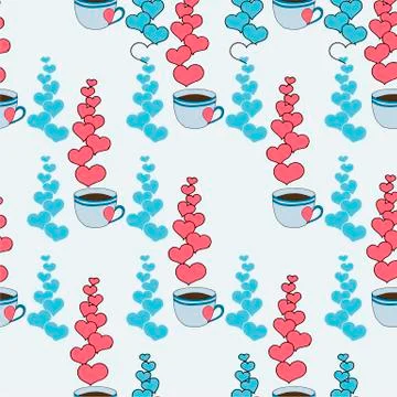 Valentine's day seamless pattern with coffee cup and hearts. Beautiful greeting Stock Illustration