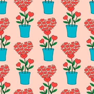 Valentine's day seamless pattern with coffee cup and hearts. Beautiful greeting Stock Illustration