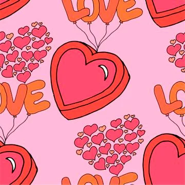 Valentine's day seamless pattern with coffee cup and hearts. Beautiful greeting Stock Illustration