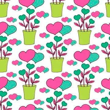 Valentine's day seamless pattern with coffee cup and hearts. Beautiful greeting Stock Illustration