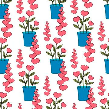 Valentine's day seamless pattern with coffee cup and hearts. Beautiful greeting Stock Illustration