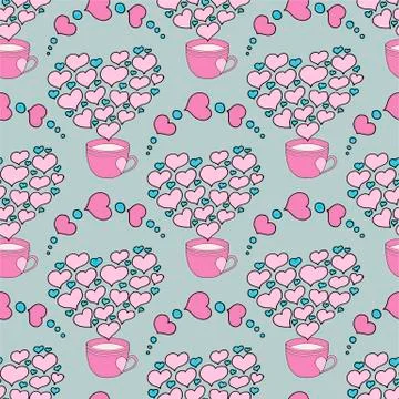 Valentine's day seamless pattern with coffee cup and hearts. Beautiful greeting Illustrazione stock