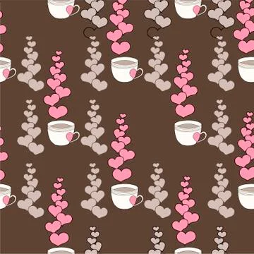 Valentine's day seamless pattern with coffee cup and hearts. Beautiful greeting Stock Illustration