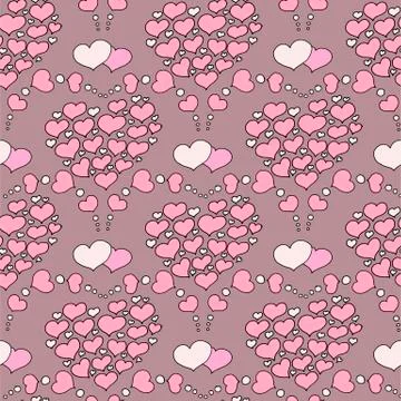 Valentine's day seamless pattern with coffee cup and hearts. Beautiful greeting Stock Illustration