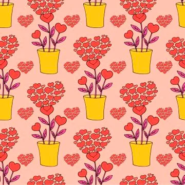 Valentine's day seamless pattern with coffee cup and hearts. Beautiful greeting Stock Illustration