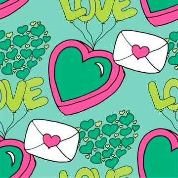Valentine's day seamless pattern with coffee cup and hearts. Beautiful greeting Stock Illustration