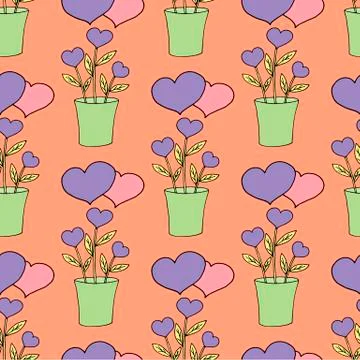 Valentine's day seamless pattern with coffee cup and hearts. Beautiful greeting Stock Illustration
