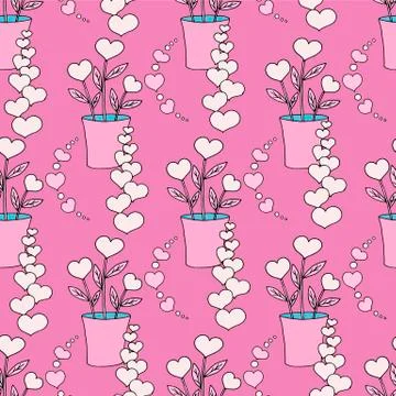 Valentine's day seamless pattern with coffee cup and hearts. Beautiful greeting Stock Illustration